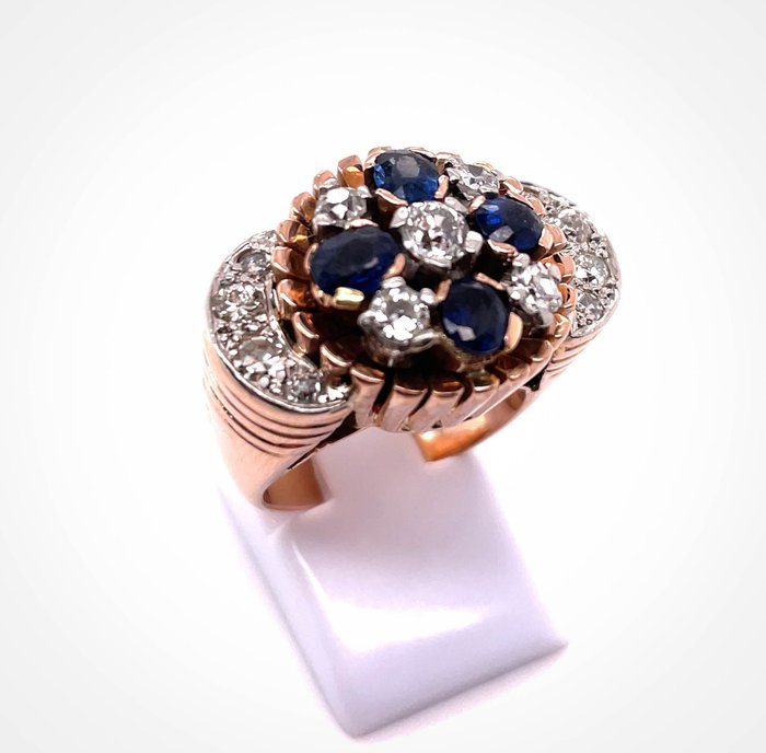 Image 3 of 18 kt. Bicolour, Gold, Pink gold, White gold - Ring - 0.48 ct Sapphire - Diamond, Diamonds