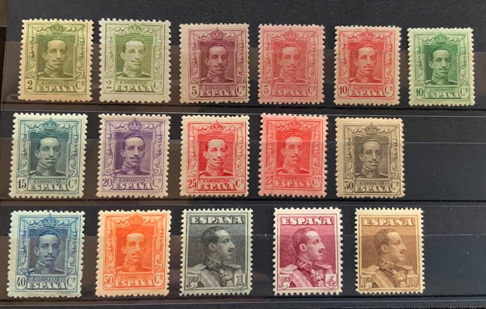 Spain 1922 - Alfonso XIII Vaquer type complete set - Edifil 310/23 + 317A