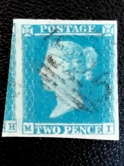 Great Britain 1841 - Two Pence. Plt 4.  Four large margins and part left stamp. - Stanley Gibbons 14