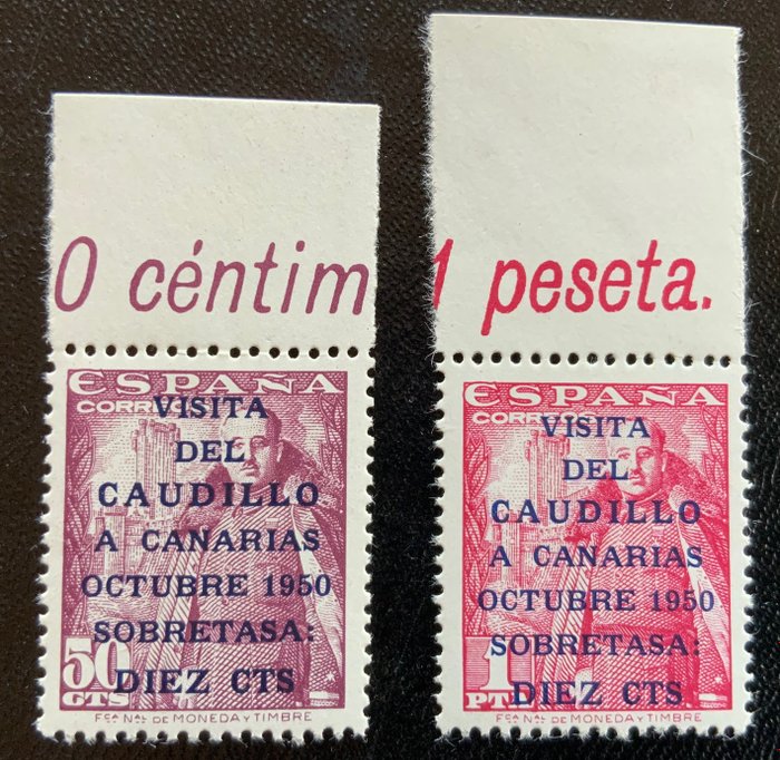 Espagne 1950 - Canary Islands Post, 1st issue with COMEX certificate - well centred- - Edifil 1083A/B