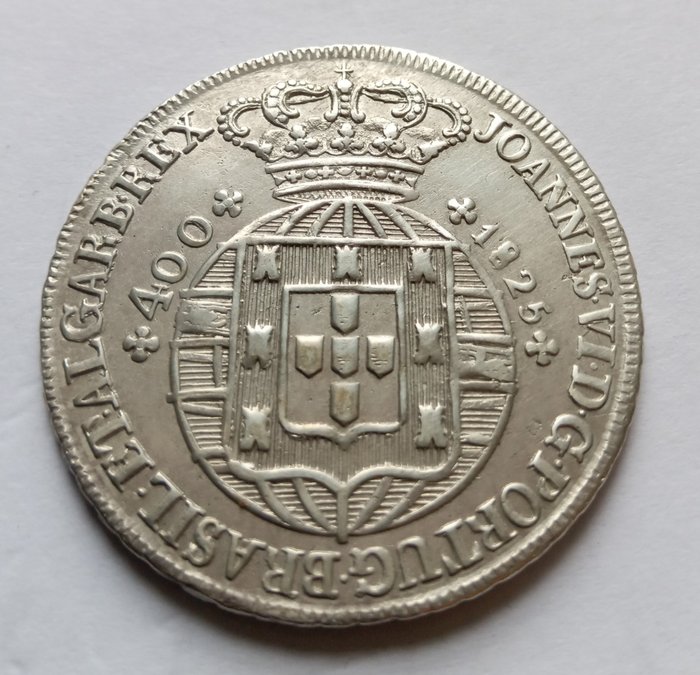 Portogallo. Giovanni VI del Portogallo (1816-1826). Cruzado Novo (480 Reis) 1825 - Coroa Alta - Algarismos Pequenos - Rara
