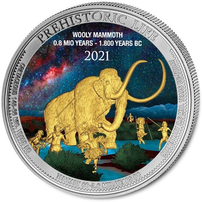 Congo. 20 Francs 2021 - Mammoth Night - Colorized - 1 Oz with COA