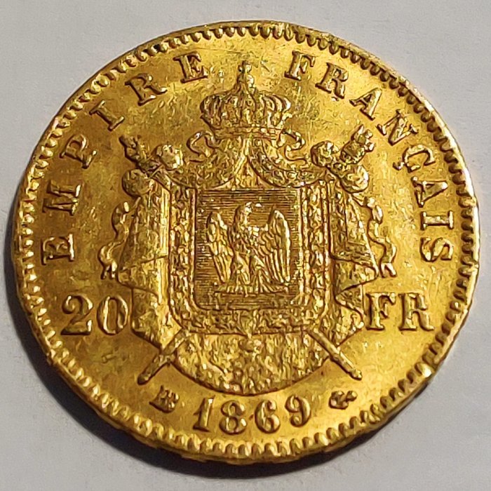 France. Napoléon III (1852-1870). 20 Francs 1869-BB, Strasbourg