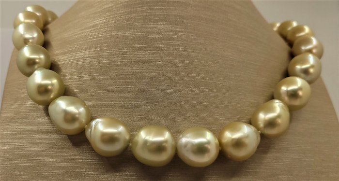 United Pearl - Large 12x15.3mm Golden South Sea Pearls - 14 carati Oro giallo - Collana
