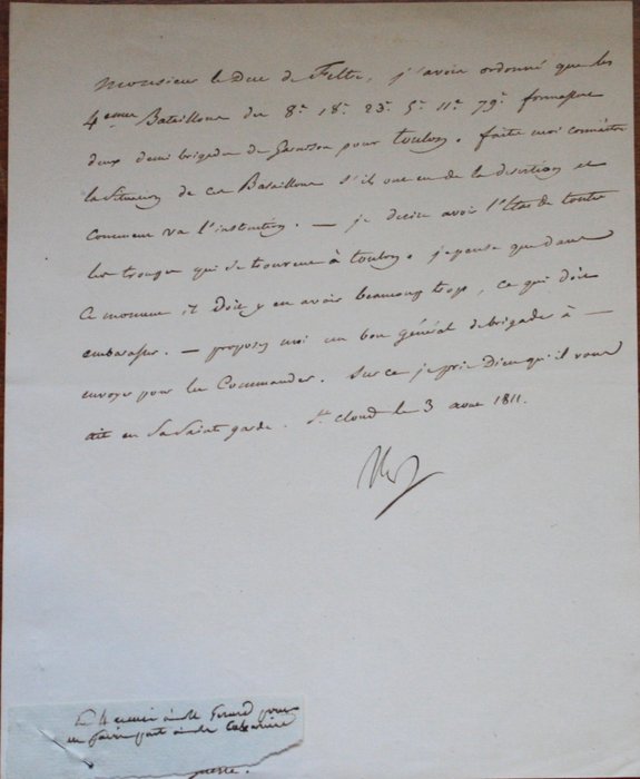 Napoleon Bonaparte - Letter signed to the Duc de Feltre [with Certificate of Authenticity] - 1811