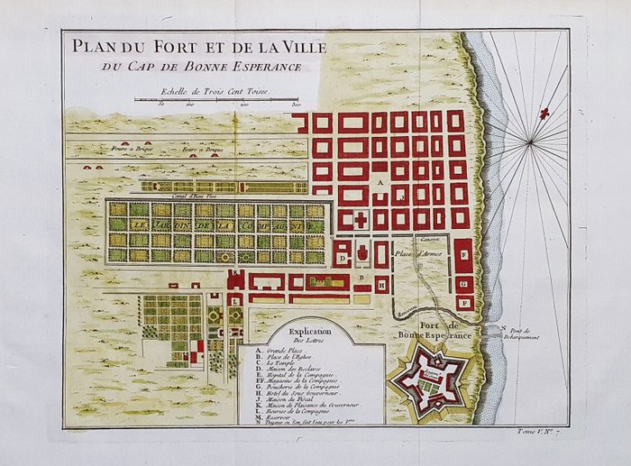 Africa, Cape of Good Hope, South Africa; La Haye / P. de Hondt / J.N. Bellin - Plan du Fort et de la Ville du Cap de Bonne Esperance - 1721-1750