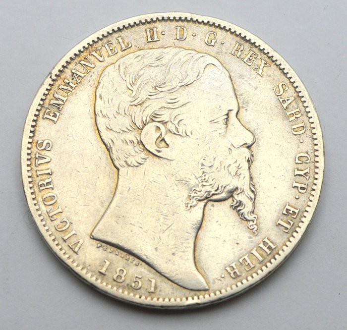 Italien, Königreich Sardinien. Vittorio Emanuele II. di Savoia (1861-1878). 5 Lire 1851 - Genova