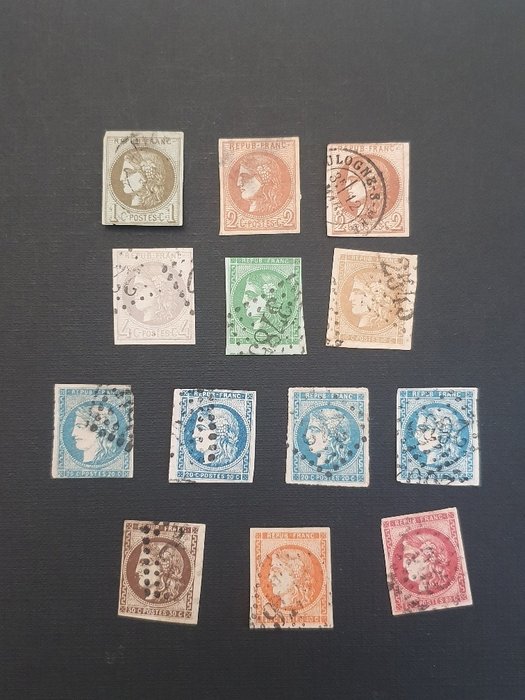 France 1870/1871 - Série complète des timbres Cérès de Bordeaux du 39 au 49 dont 44A. - Yvert 2021