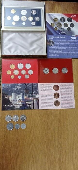 Frankrijk, Monaco. Lote de várias moedas, mintset and proofset 1944/2001