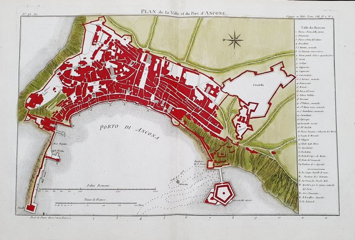 Italia, Marche, Ancona, Italy; J.J.F. De Lalande - Plan de la Ville et du Port d'Ancone - 1761-1780