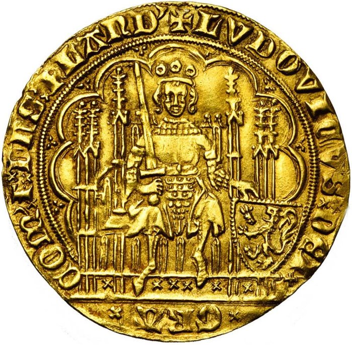 Comté de Flandre. Louis II of Male (1346-1384). Nieuw gouden schild met leeuw or "écu d'or au lion" n.d. (1370/1372-1384)
