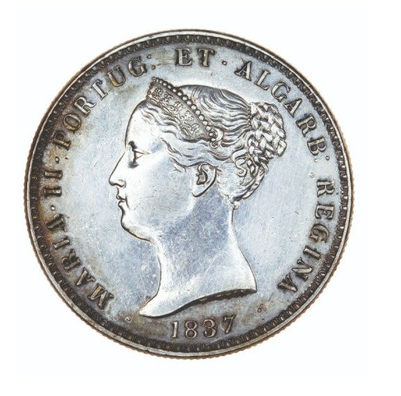 Portogallo. Maria II del Portogallo (1834-1853). 10 Tostões (1.000 Reis) 1837 - Data Emendada (7 spbre 6) - Escassa
