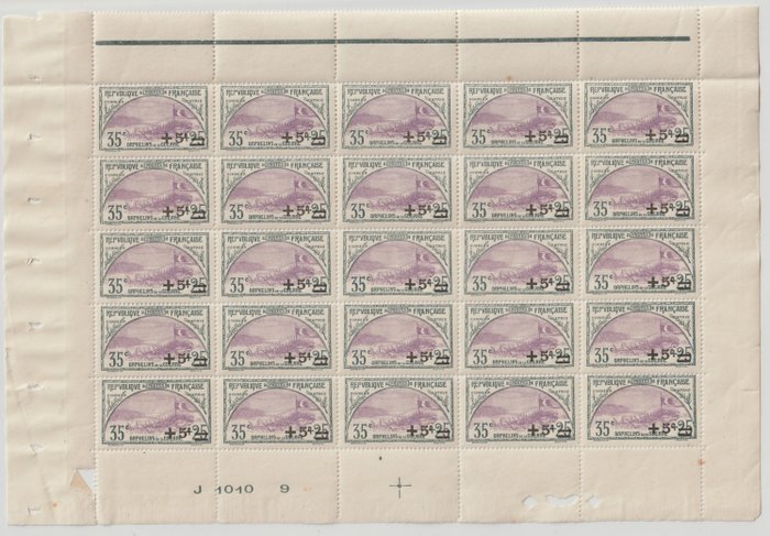 France 1922 - Full plate of 25 stamps with margins. - YT 166**