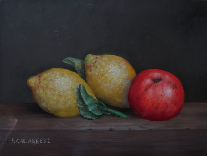 F. Calabrese (1942) - Stilleven met citroenen en appel