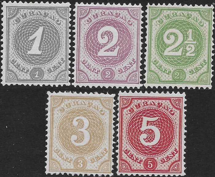 Curaçao 1889/1891 - Numeral stamps - NVPH 13/17