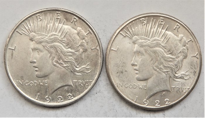 États-Unis. Dollars "Peace" 1922 (Philadelphia) + 1922-S (San Francisco) (2 pieces)