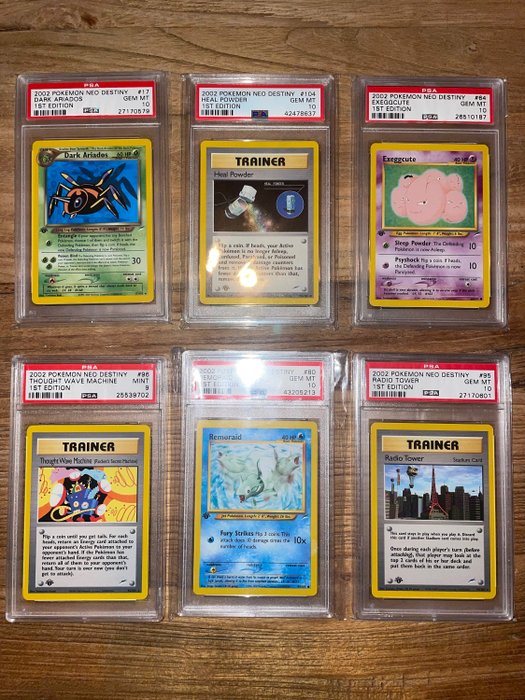 Gamefreak - Pokémon - Sammelkarte Pokémon - 6x Neo Destiny 1st Edition PSA 10 (5x) en PSA 9 (1x) - 2002