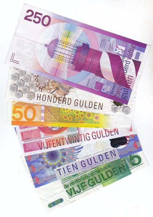 Paesi Bassi - 250 - 100 - 50 - 25 - 10 - 5 Gulden 1973 / 1997 (5 verschillende)