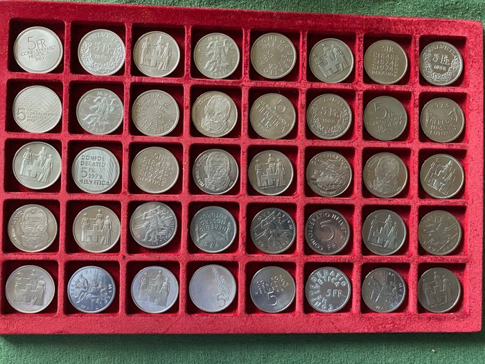 Switzerland. 5 Francs 1974 and later Commemorative (40 pieces)