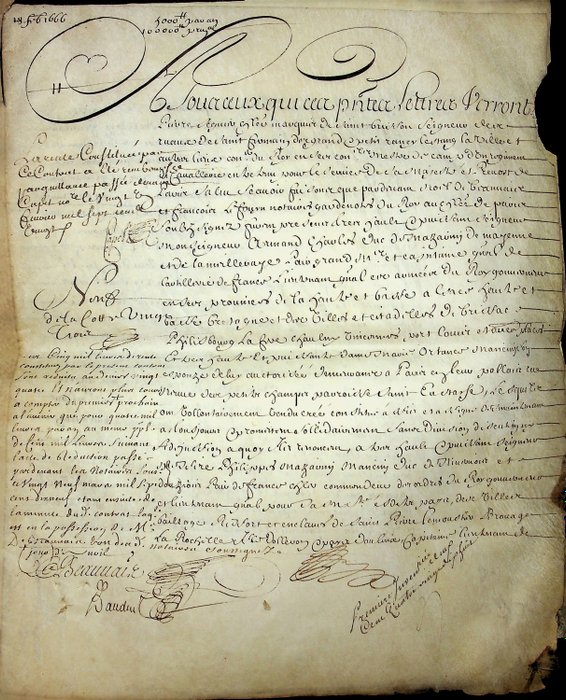 [Duc de Mazarin] - Manuscrit - Constitution d'une rente - 1666