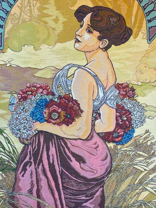 Alphonse Mucha (after) - Craye - Zomers wandkleed uit De Vier Jaargetijden 108 x 46 cm. - Art Nouveau