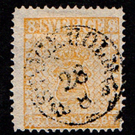 Suède 1855 - Coat of arms 8 Sk orange with double print 8 - Facit 4V2