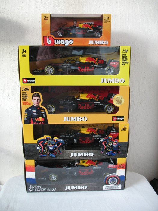 Bburago - 1:24, 1:43 - 5 Max Verstappen Jumbo Formule 1 Race auto’s 2021,2020,2019,2018 en 2017