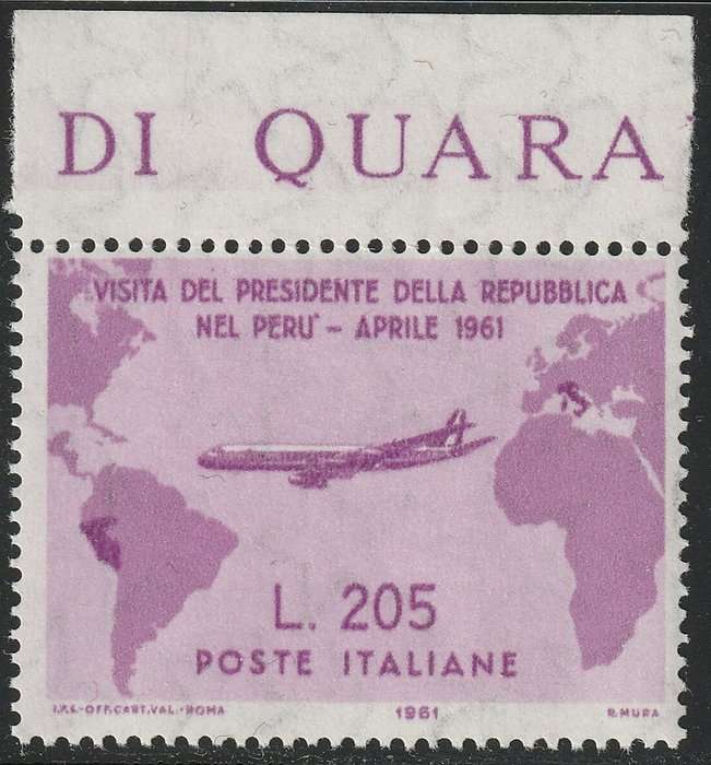 République italienne 1961 - Gronchi Rosa 205 l. pink lilac, sheet margin, intact, rare and certified - Sassone n. 921