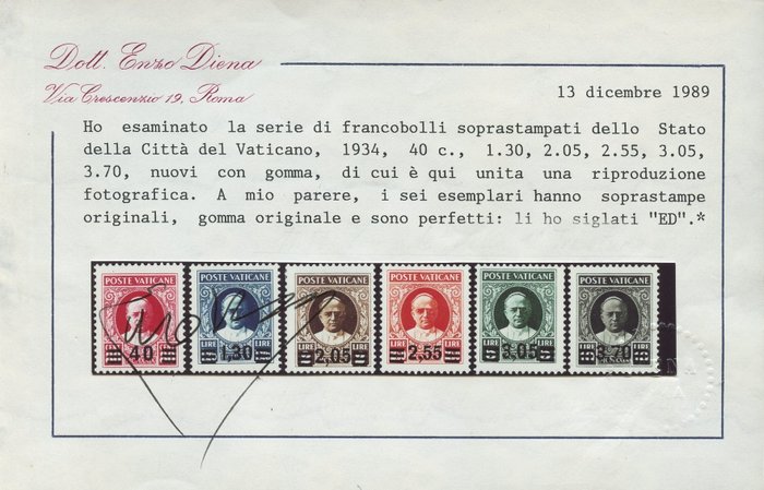 Vatikanstadt 1929 - Mint provisional set - stamps of the Concordat set overprinted in new value