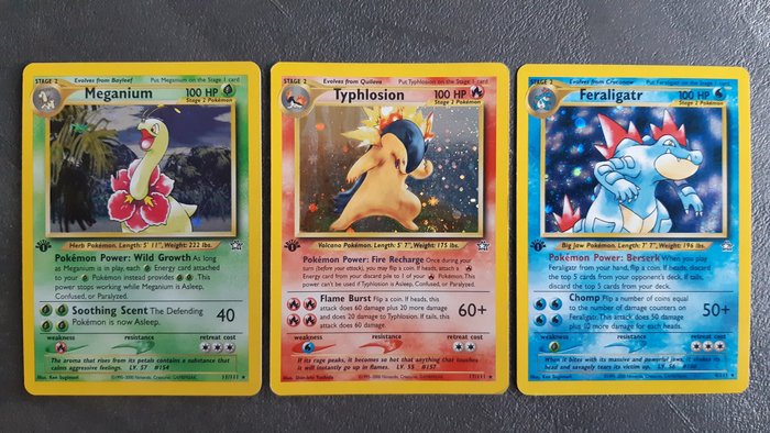Gamefreak - Pokémon - Rare holo Generation 2 Starter cards | 1st edition | Typhlosion | Meganium | Feraligatr | Neo Revelation | Great condition - 2000