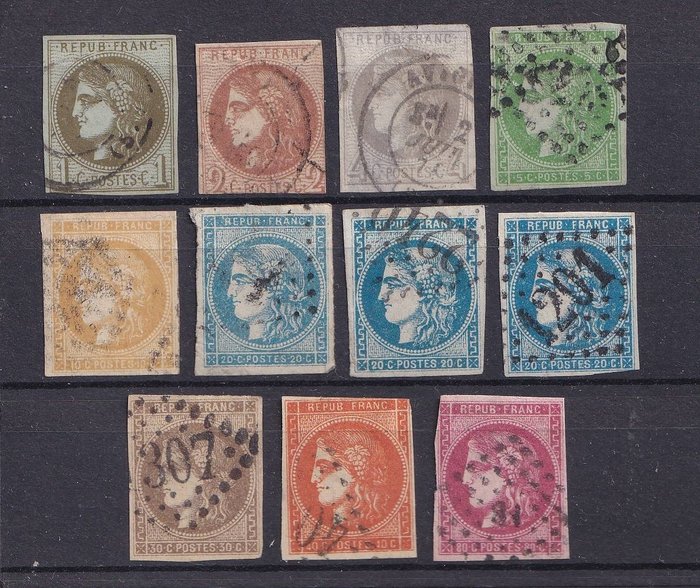 Frankreich 1870 - Bordeaux issue, a nice group in different conditions. - entre Yvert 39 & 49