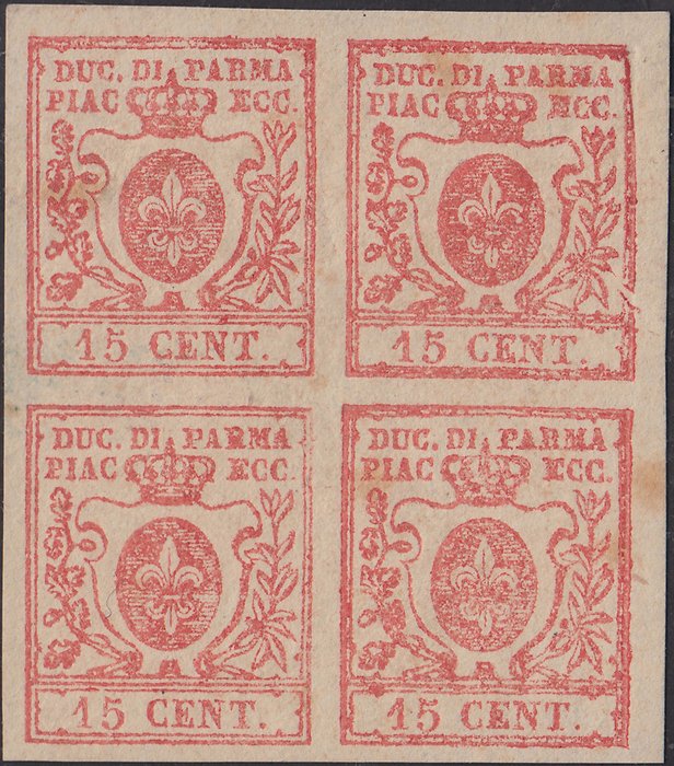 Italiaanse oude staten - Parma 1857 - 3rd issue, c. 15 vermilion - Sassone N. 9