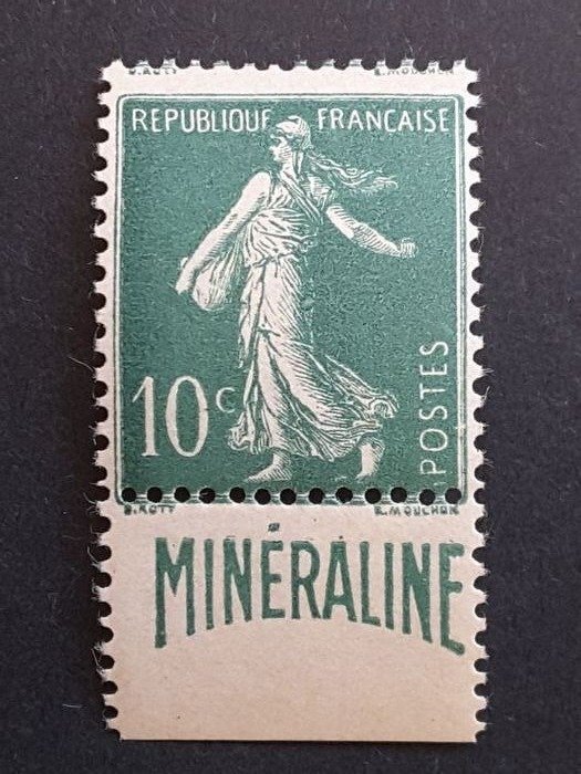 Frankrijk 1924/1926 - Semeuse with solid background, 10 centimes green with Minéraline advertising strip. - Yvert 188A