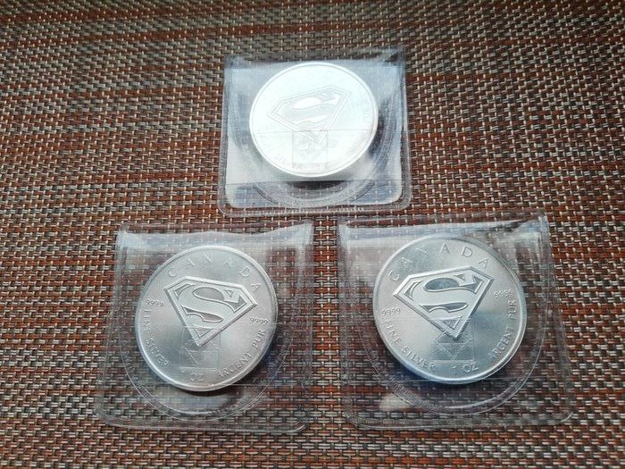 Canada. 5 Dollars 2016 Superman Shield - 3 x 1 Oz