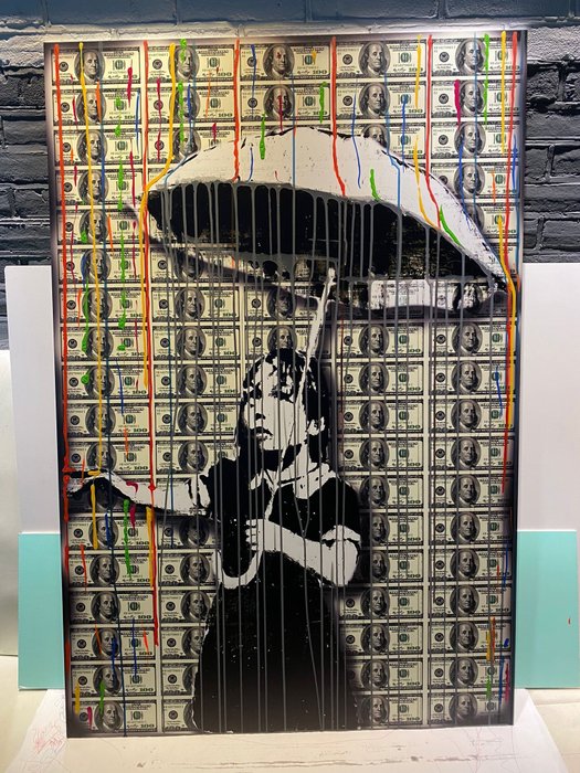 Preview of the first image of AmsterdamArts - Banksy x American Dollar rain drip painting.