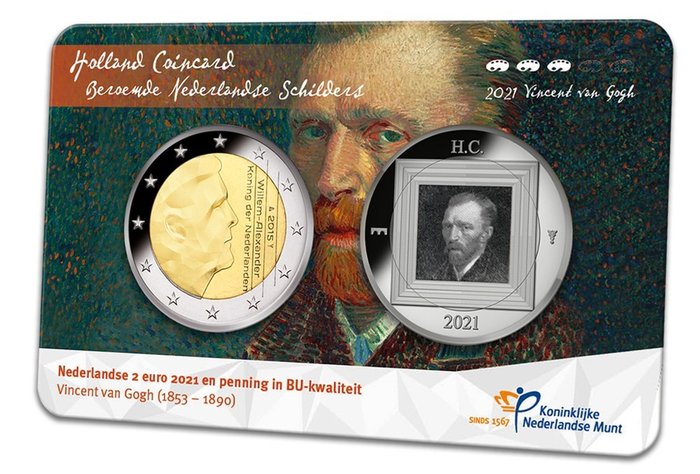 Hollandia. 2 Euro 2021 "Vincent van Gogh" (met zilveren penning)
