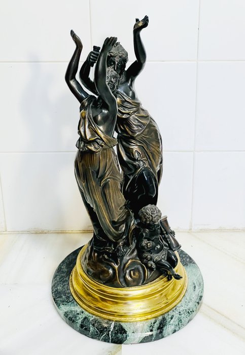 Image 3 of Estilo Claude Michel, Clodion - Group, Large Sculpture of Muses - 57 cm - Bronze, Marble - First ha