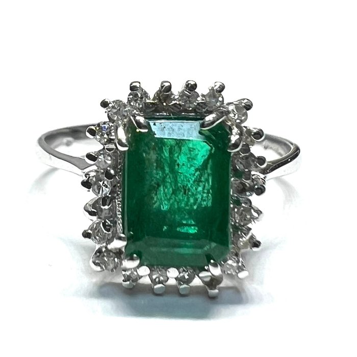 Preview of the first image of 18 kt. White gold - Ring - 2.10 ct Emerald - Diamonds.