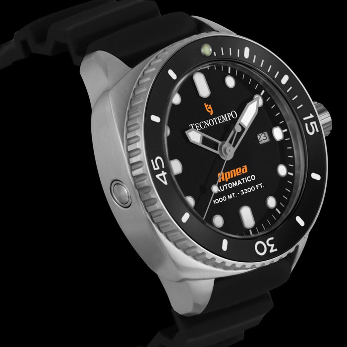 Preview of the first image of Tecnotempo - Diver "Apnea" 1000 mt. Professional Sub - TT.1000AP.GN (Black/Rubber Strap) - Men - 20.