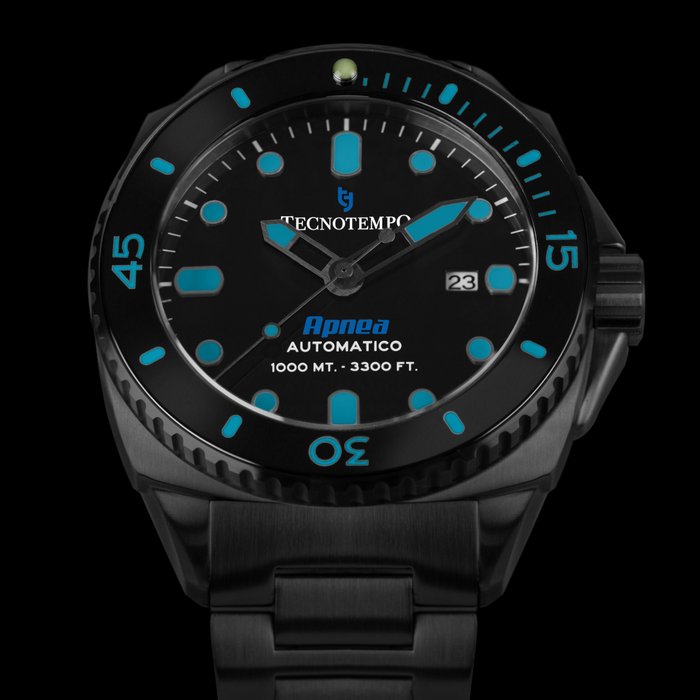 Tecnotempo® - "Apnea" Diver 1000 mt. Professional Sub - TT.1000AP.ANNBL (All Black-Blue) - 男士 - 2011至现在