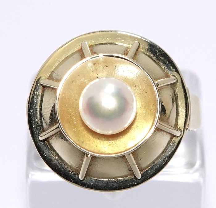 Image 3 of Handarbeit - 14 kt. Yellow gold - Ring - pearl
