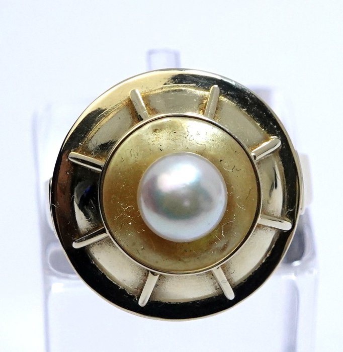 Image 2 of Handarbeit - 14 kt. Yellow gold - Ring - pearl