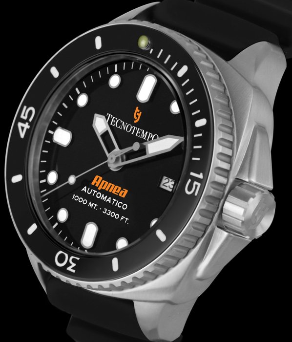 Preview of the first image of Tecnotempo - "NO RESERVE PRICE" - Diver "Apnea" 1000 mt. Professional Sub - TT.1000AP.GN (Black/Rub.