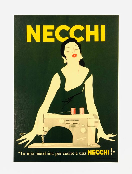 Jeanne Grignani - Necchi - "La mia macchina per cucire è una Necchi!" (linen backed on canvas) - 1980-talet
