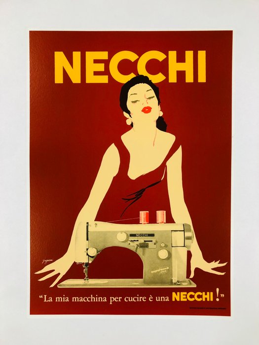 Jeanne Grignani - Necchi - "La mia macchina per cucire è una Necchi!" (linen backed on canvas) - Δεκαετία του 1980