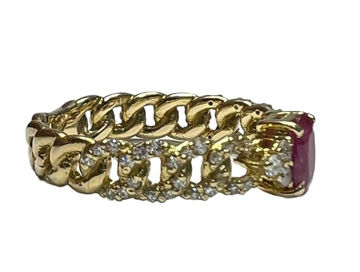 Image 3 of 18 kt. Yellow gold - Ring - 0.47 ct Ruby - Diamonds