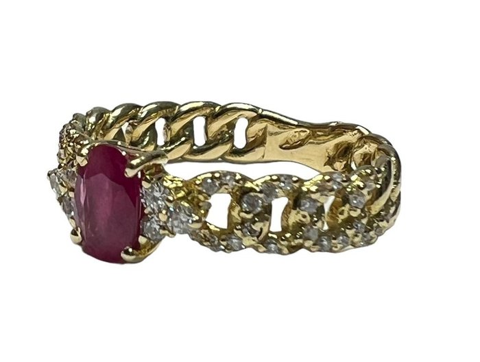 Image 2 of 18 kt. Yellow gold - Ring - 0.47 ct Ruby - Diamonds