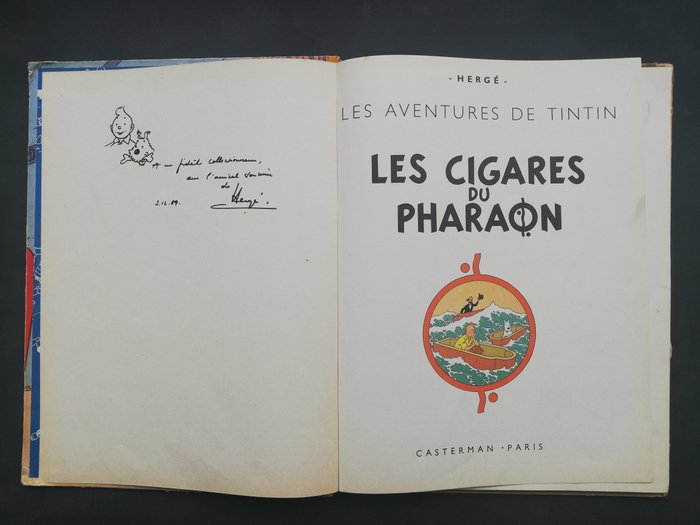 Tintin Dédicace - Les cigares du pharaon (B14 franç.) - C - EO couleurs - Dédicace de Hergé + Certificat - (1955/1969)