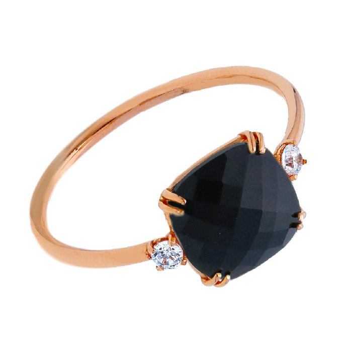 Image 2 of No Reserve Price - 18 kt. Pink gold - Ring - 0.06 ct Diamond - Onyx