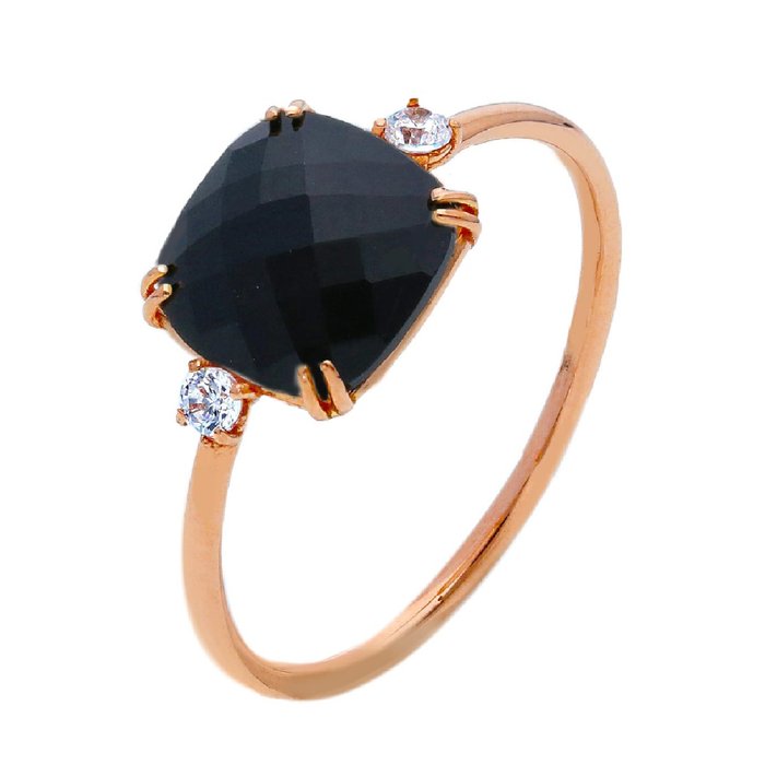 Preview of the first image of No Reserve Price - 18 kt. Pink gold - Ring - 0.06 ct Diamond - Onyx.